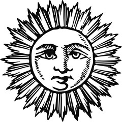 black and white Sun with Face