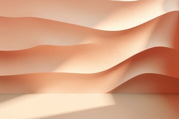 ペーパークラフト風背景。ネールピンクの曲線的な壁がある抽象的な空間