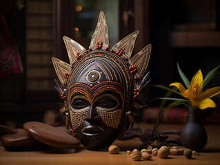 Intricately Carved Traditional African Mask