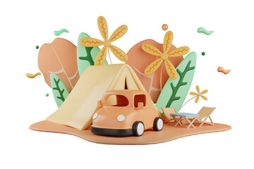 3D rendering Cute scene of camping cartoon style.