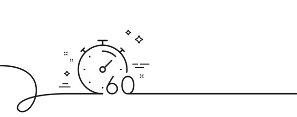 Fototapeta premium Timer 60 minutes line icon. Continuous one line with curl. Stopwatch time sign. Countdown clock symbol. Timer single outline ribbon. Loop curve pattern. Vector