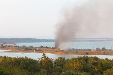 Fire at Atanasovsko lake, Burgas, Bulgaria, 1st of October 2023.