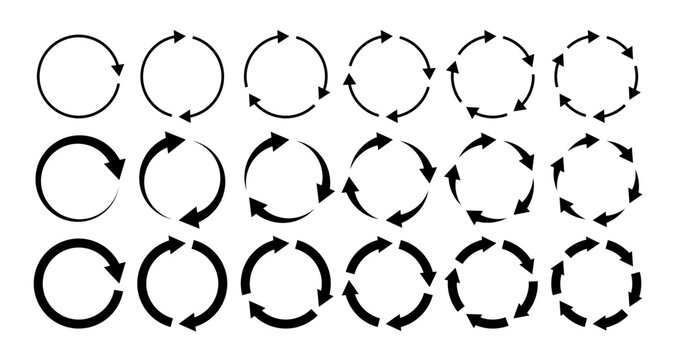 Circle arrows. Circular process, rotate infographic element. Round step loop, sync loading arrow symbol. Rotation option editable stroke vector recycle refresh signs