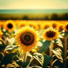 Obraz premium Field of Sunflowers at Sunset 