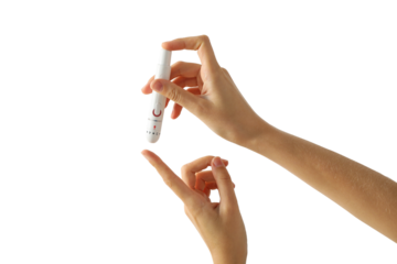 PNG, Medical equipment for diabetics in hands, isolated on white background