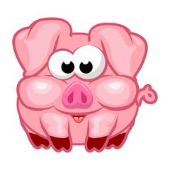 Cartoon pink pig. Vector illustration for postcard, banner, web, design, arts