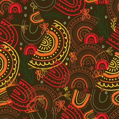 Autumn set of colorful rainbows. Collection of brown children's flat vector illustrations. Design for children's clothing, posters, prints, postcards, backgrounds.