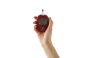 PNG, Medical equipment for diabetics in hand, isolated on white background