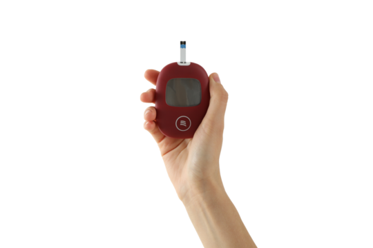 PNG, Medical equipment for diabetics in hand, isolated on white background - Powered by Adobe