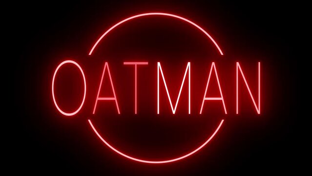Flickering red retro style neon sign glowing against a black background