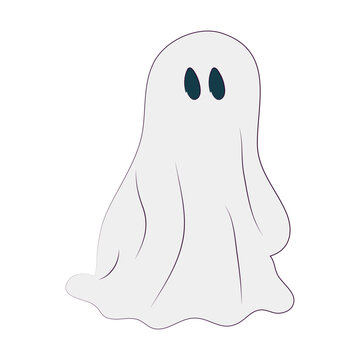 Cute white ghost for Halloween greeting card design, banners.