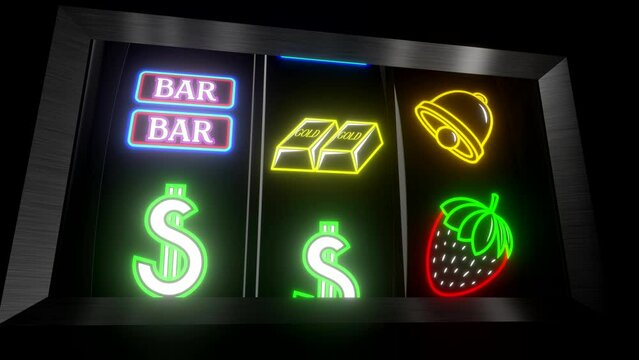 Classic jackpot slot machine in casino with winning dollar signs - 3D 4k animation (3840 x 2160 px)