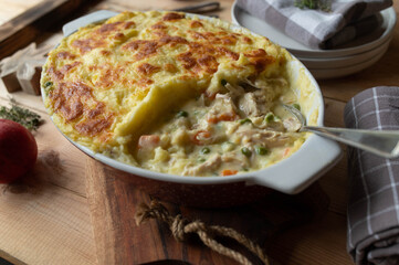 Chicken pot pie with potato cheese crust