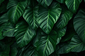 Nature's Abstract: Close-Up of Beautiful Dark Green Tropical Leaf Texture, Creating a Striking Natural Background