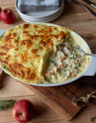 Chicken pot pie with potato cheese crust