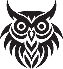 Abstract Owl and Crescent Owl Family Emblematic Design