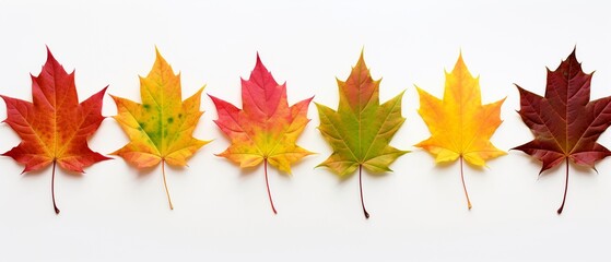 Naklejka na ściany i meble Ten Autumn Maple Leaves in Vibrant Colors on White Background