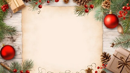 Fototapeta na wymiar Bright Christmas background with various Christmas elements and decorations. Festive mood card with traditional holiday symbols such as Christmas trees, ornaments, creating warm and joyful atmosphere.