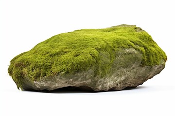 Isolated Moss-Covered Stone on a White Background