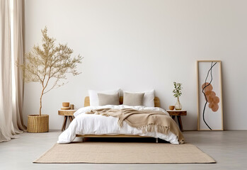 Scandinavian interior design of modern bedroom. - obrazy, fototapety, plakaty