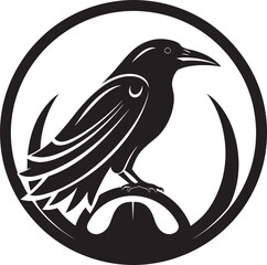 Abstract Black Bird Seal Premium Raven Monochrome Badge