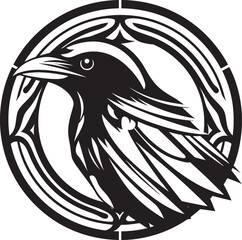 Premium Raven Monochrome Badge Graceful Raven Silhouette Icon