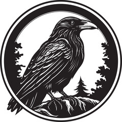 Minimalistic Crow Monogram Graceful Raven Silhouette Mark