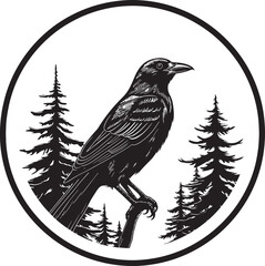 Graceful Raven Emblematic Symbol Abstract Black Crow Graphic