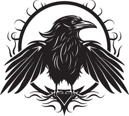 Black Crow Graphic Icon Raven Silhouette Monochrome Badge