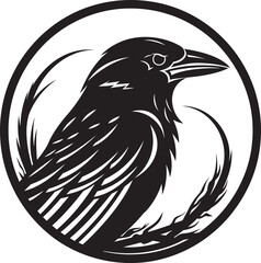 Stylish Black Bird Crest Sleek Raven Silhouette Seal