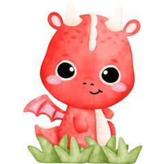Naklejka premium Cute Dragon, Red dragon, Chinese dragon