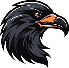 Black Raven Monochrome Logo Premium Bird Badge Design