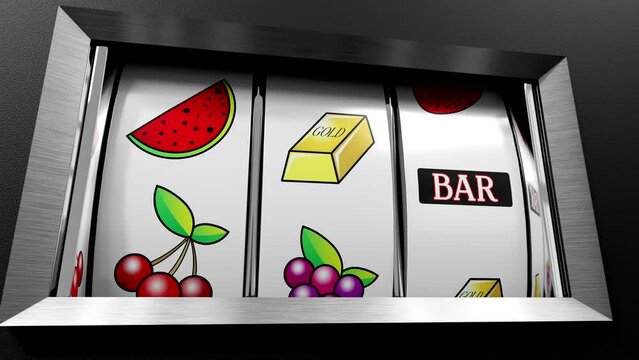 Classic jackpot slot machine in casino with winning dollar signs - 3D 4k animation (3840 x 2160 px)