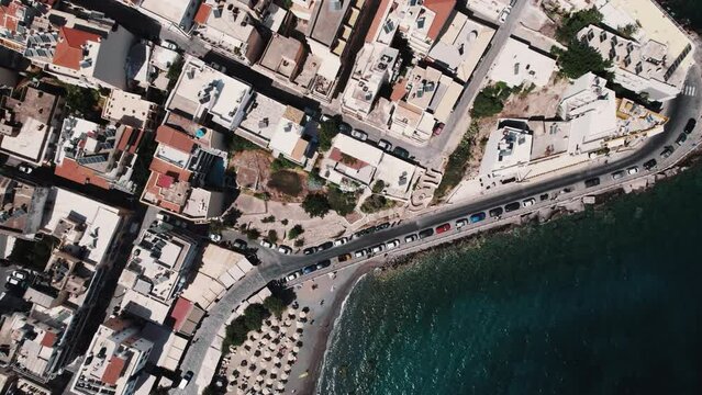 top-down magnificent view of the lake Voulismeni in Agios Nikolaos Crete, Greece. High quality 4k footage