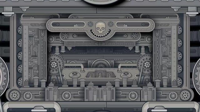 cartoon skull, animation Mechanical Texture, dieselpunk