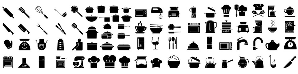 Kitchen icon vector set. cooking illustration sign collection. Cook symbol or logo. - obrazy, fototapety, plakaty