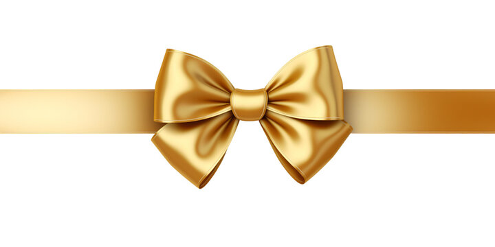 a gold ribbon bow on a white background