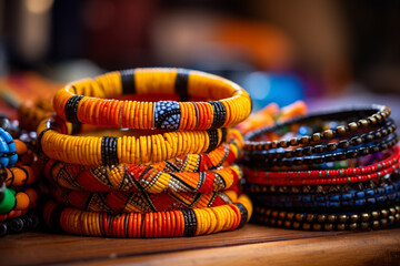 Colorful African beadwork, necklaces, bangles and bracelets