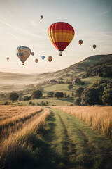 Fototapeta premium A lot of hot air balloons over field