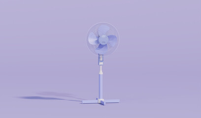 Simple fan or ventilator on floor. Home climate equipment. Air cooling fan on pastel background. Home appliances and tools concept. 3d render illustration.
