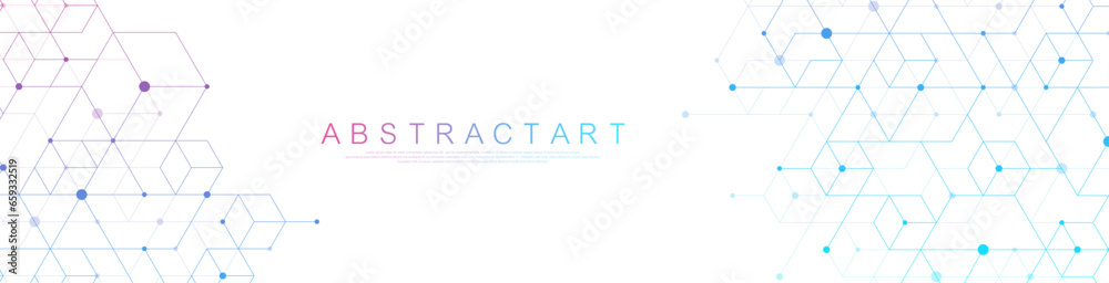 Aufkleber Modern technology vector illustration with square grid. Technology banner template cubes texture. Digital geometric abstraction with lines and dots