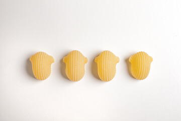 composition of durum wheat pasta on white background