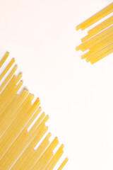 durum wheat spaghetti on a white background seen from above