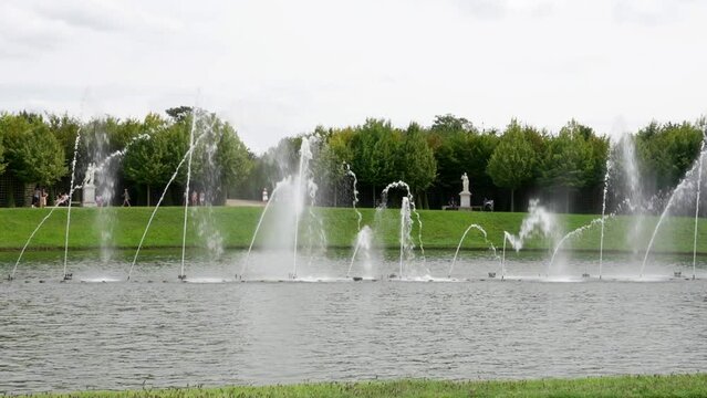 France, Versailles 16.08.2023 Musical Fountains Show inside the  Chateau versailles garden