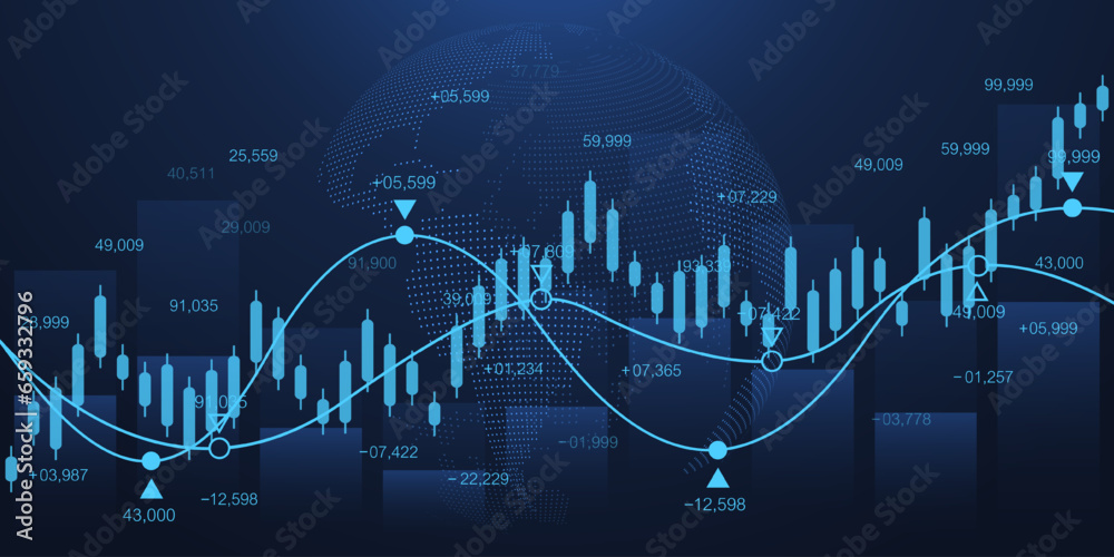 Poster world business graph or stock market chart or forex trading graph in graphic concept. financial inve