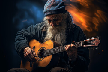 Obraz premium photo of man He skillfully played a haunting melody on his acoustic guitar
