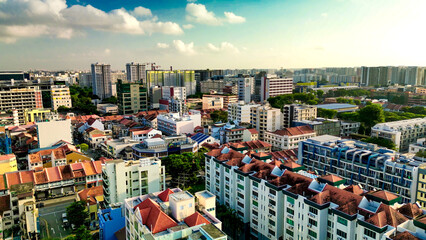 Aerial view of Singapore buildings and skyline