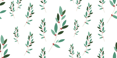 Vector seamless Christmas pattern of larch branches.