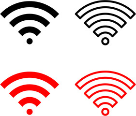Wifi icon. Vector wi-fi signal black & red  fill & outline style  wireless icons set
