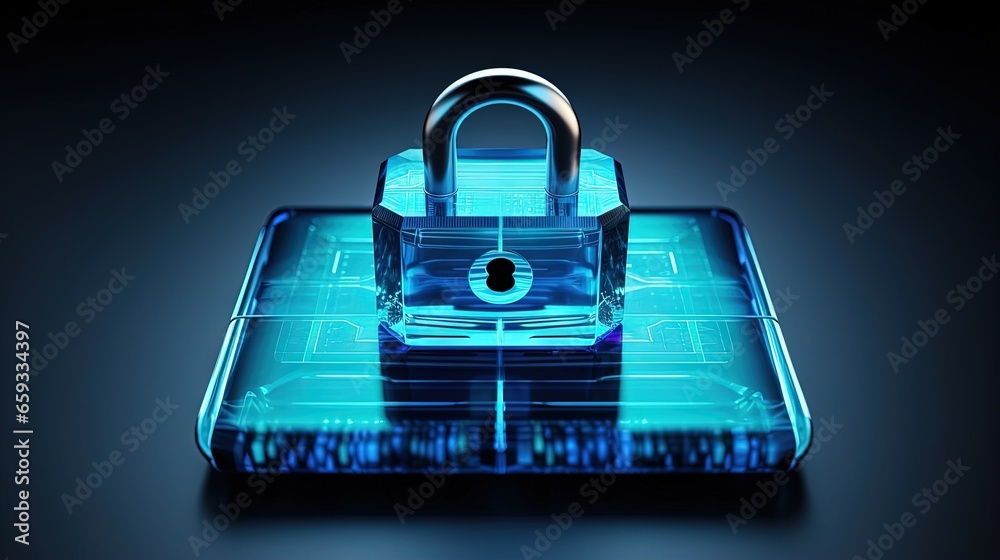Poster Computer security internet lock icon data protection symbol blue keyboard